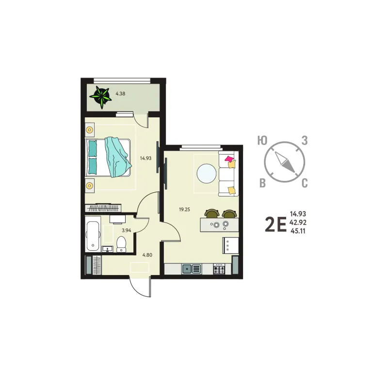 1-комн. 45.1 м²