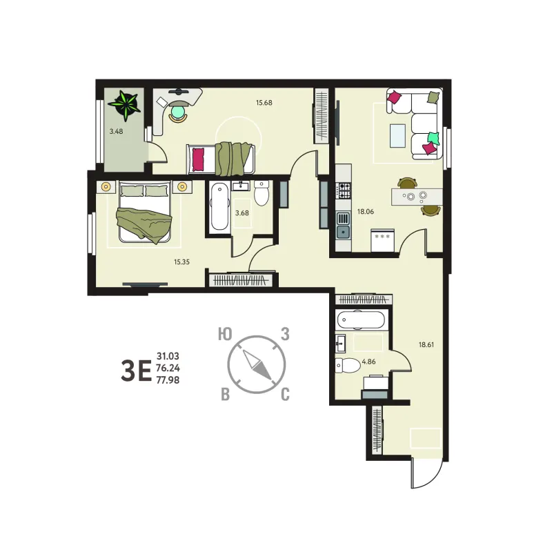 2-комн. 78 м²
