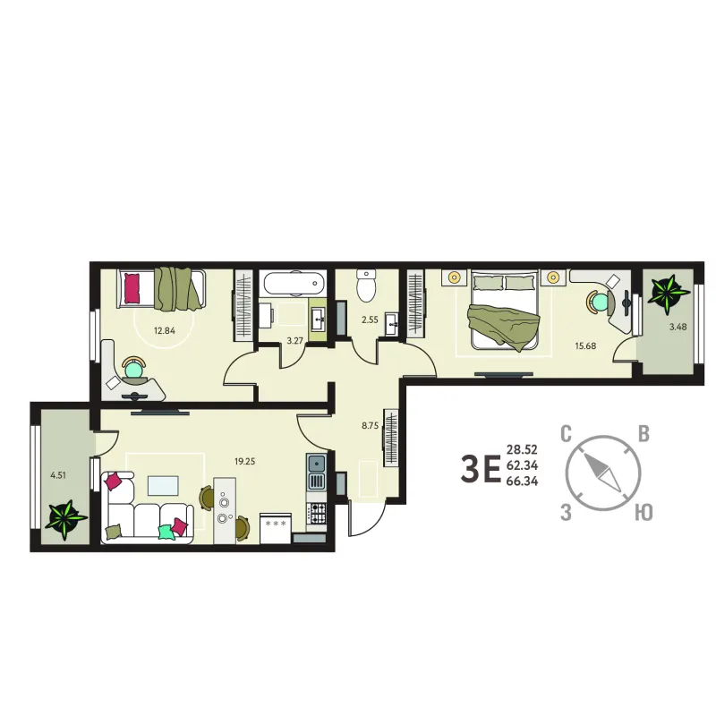 2-комн. 66.3 м²