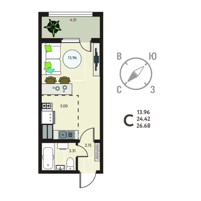 26,7 м² — планировка