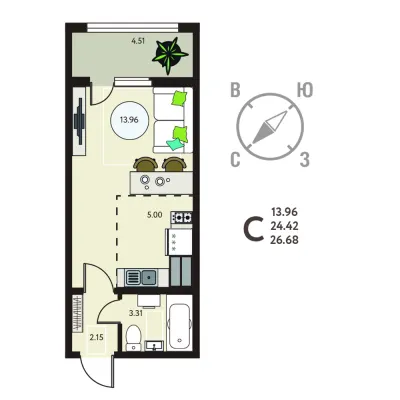 26,7 м² — планировка