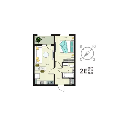 37 м² — планировка