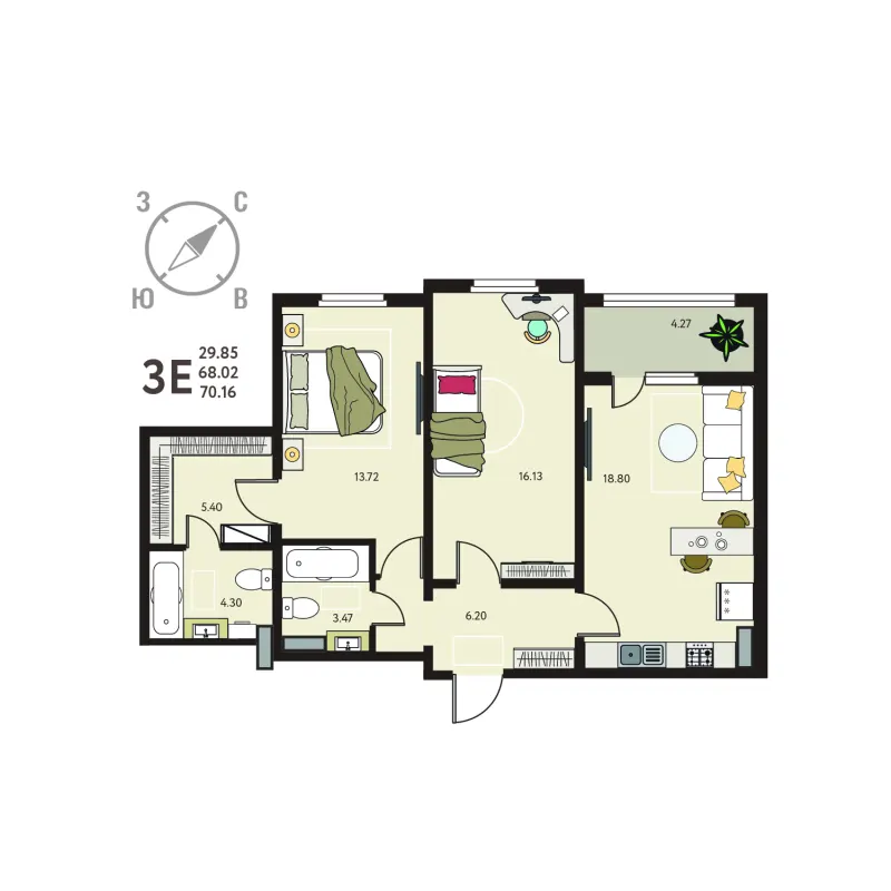 2-комн. 70.2 м²