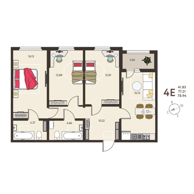 3-комн. 78.9 м²