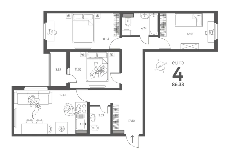 3-комн. 86.3 м²