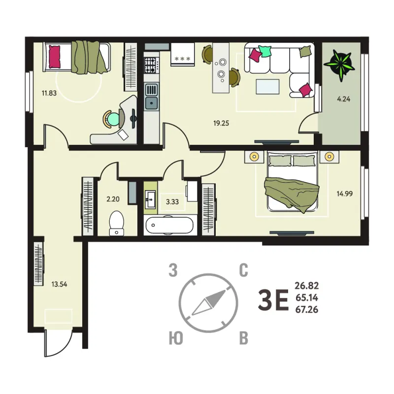 2-комн. 67.3 м²
