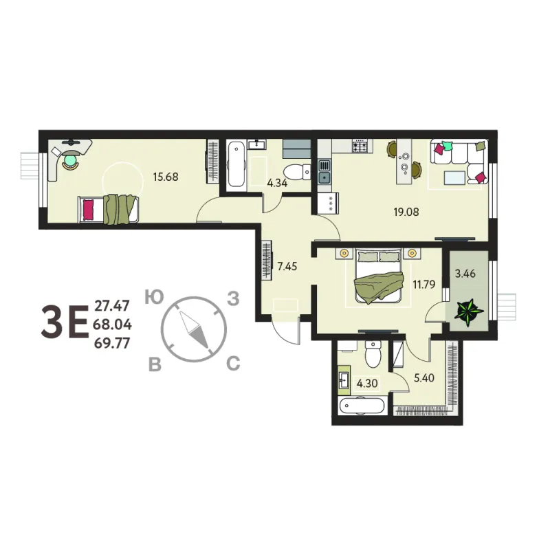 2-комн. 69.8 м²