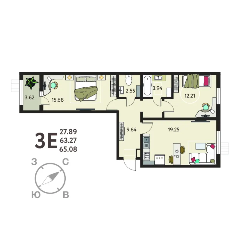 2-комн. 65.1 м²