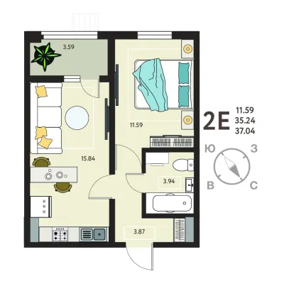 37 м² — планировка
