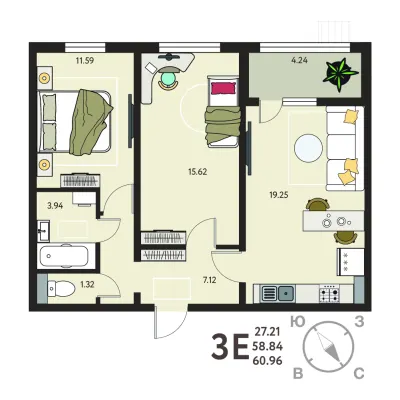 61 м² — планировка