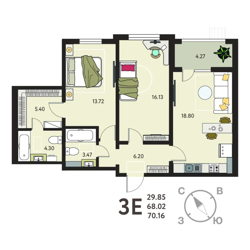 2-комн. 70.2 м²