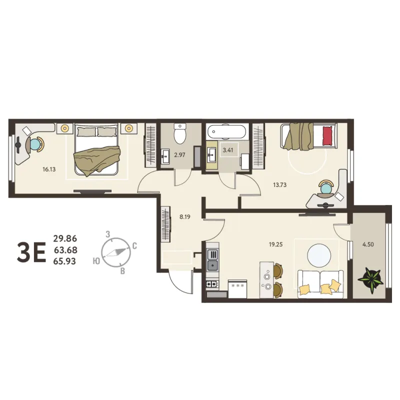 2-комн. 65.9 м²