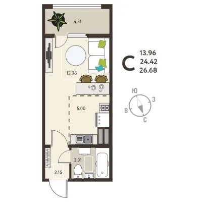 26,7 м² — планировка