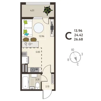 26,7 м² — планировка