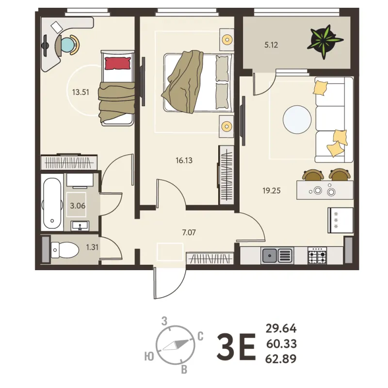 2-комн. 62.9 м²