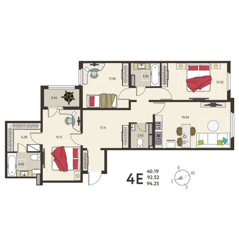 3-комн. 94.3 м²