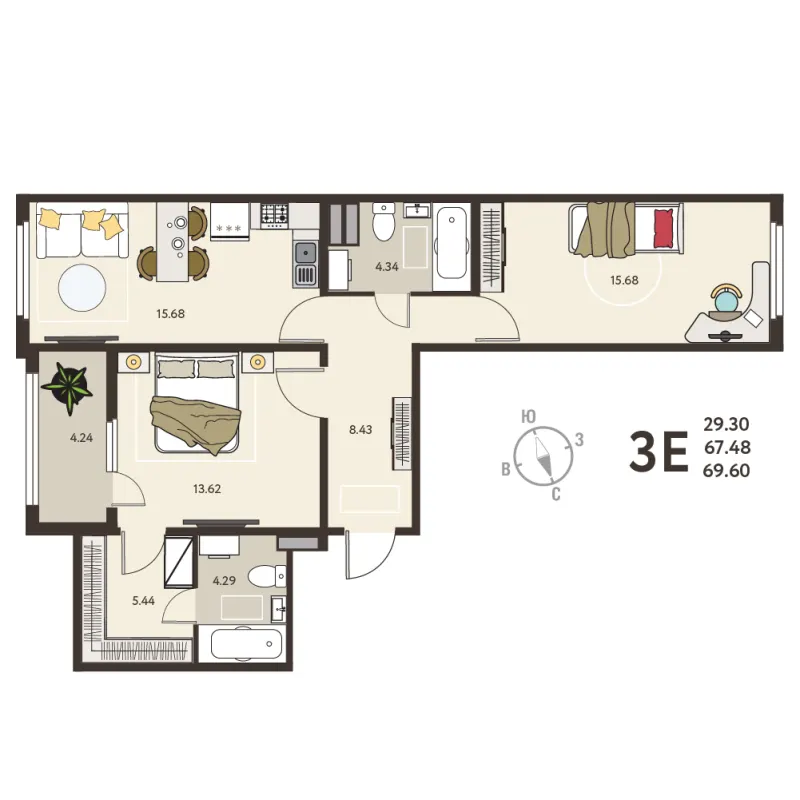 2-комн. 69.6 м²