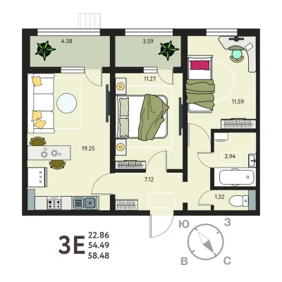 58,5 м² — планировка