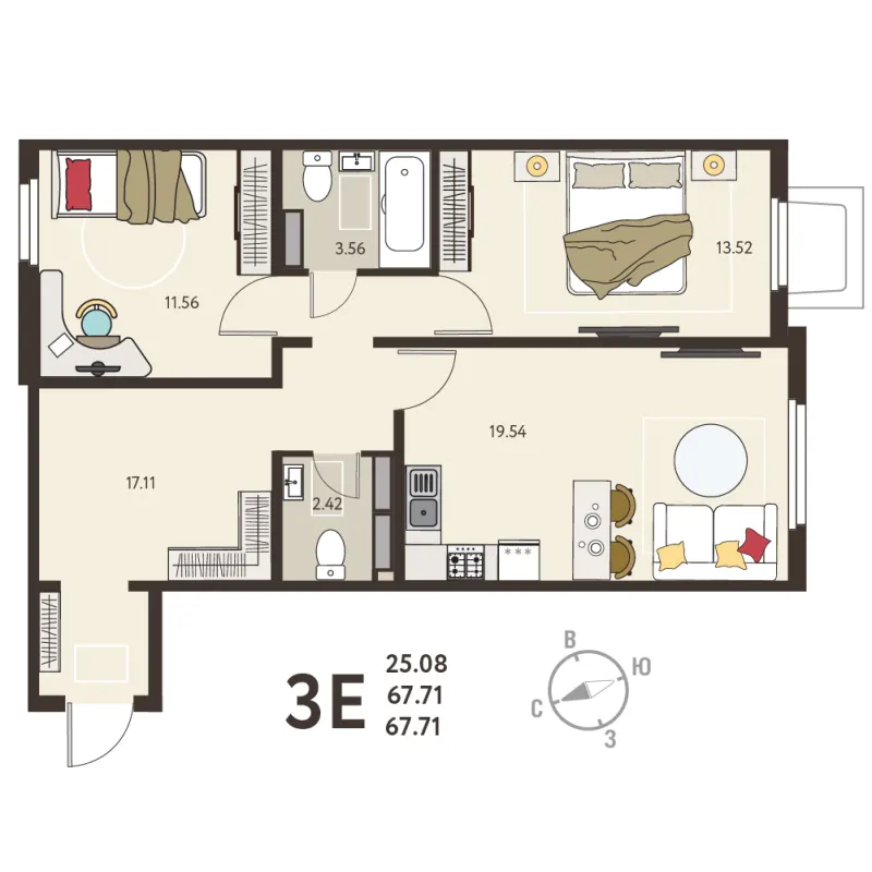 2-комн. 67.7 м²
