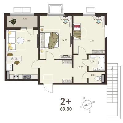 67,7 м² — планировка