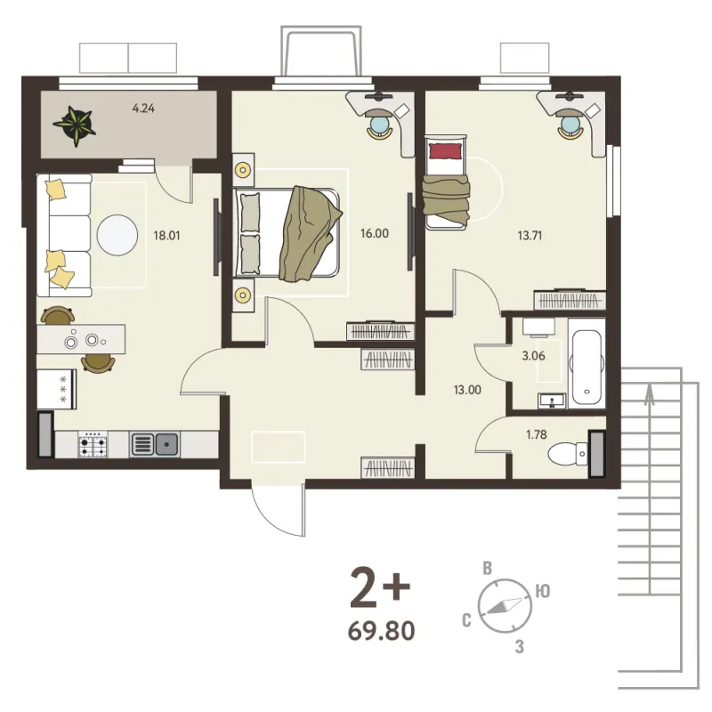 2-комн. 67.7 м²