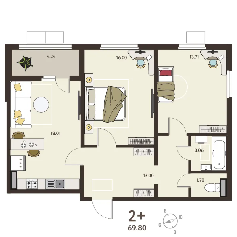 2-комн. 67.7 м²