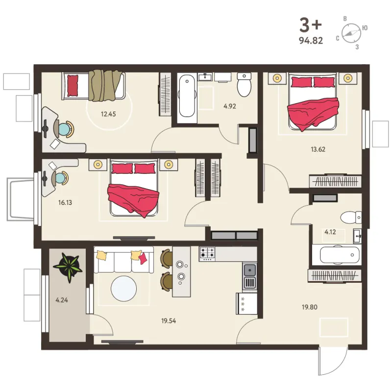 3-комн. 92.7 м²