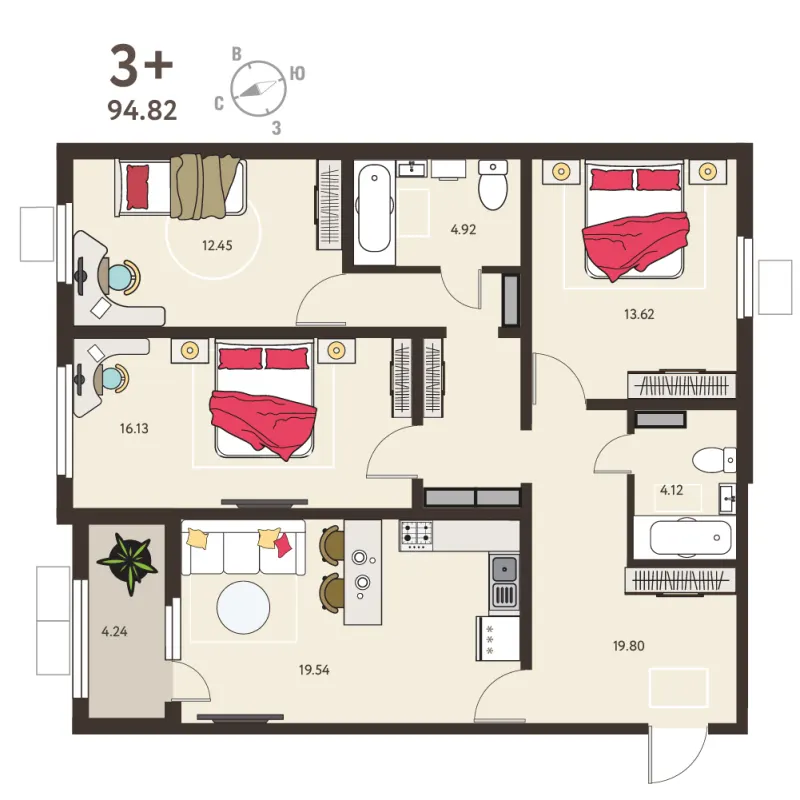 3-комн. 92.7 м²