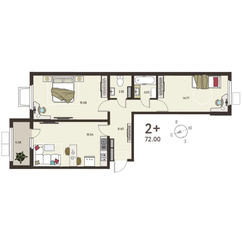 2-комн. 69.8 м²