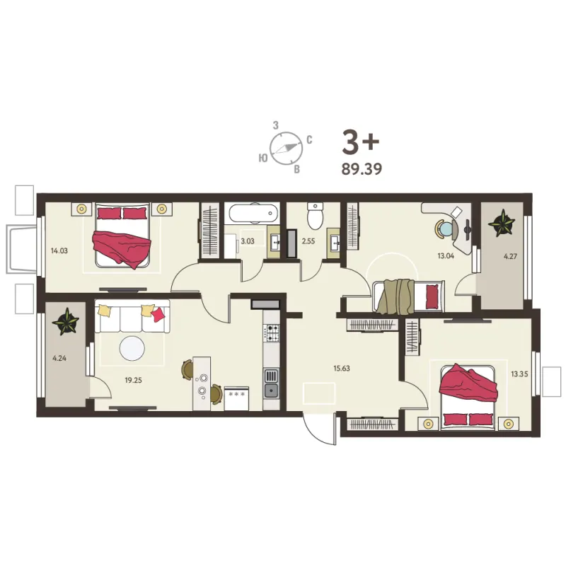 3-комн. 85.1 м²