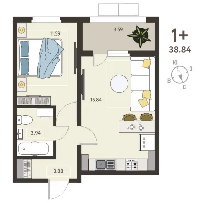 37,1 м² — планировка