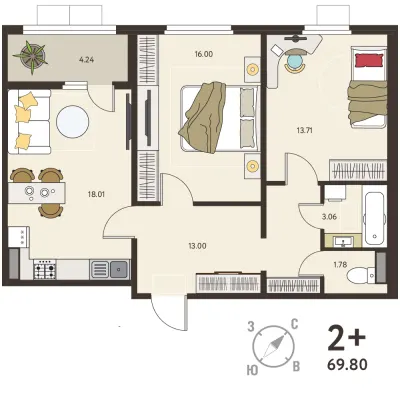 67,7 м² — планировка