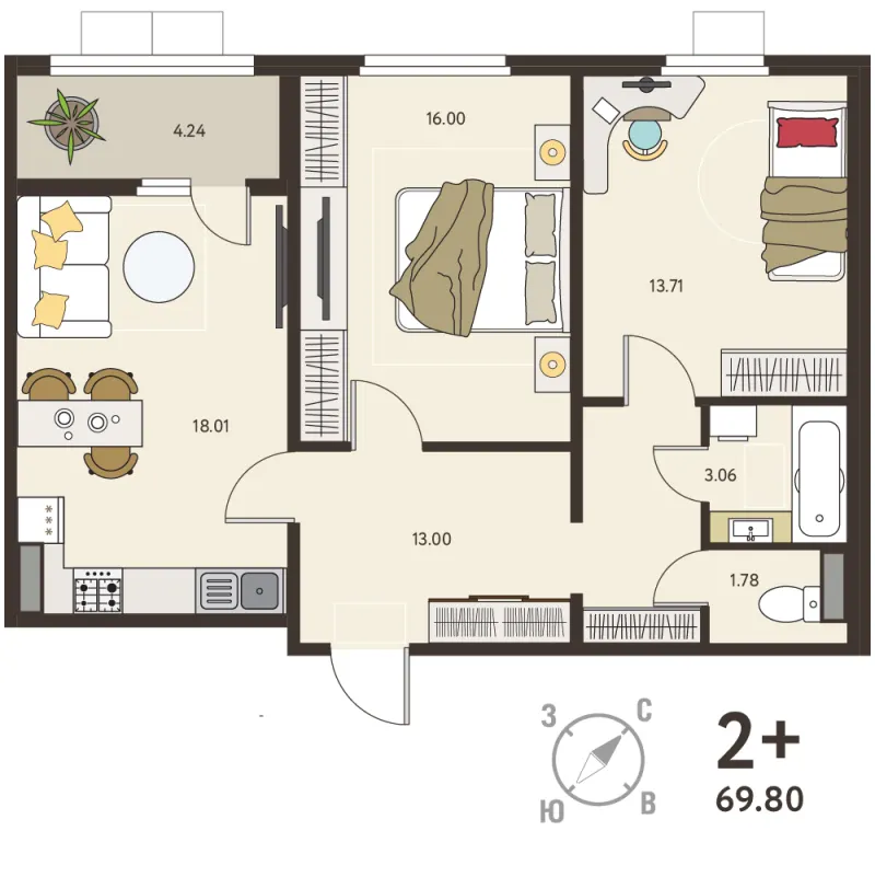 2-комн. 67.7 м²