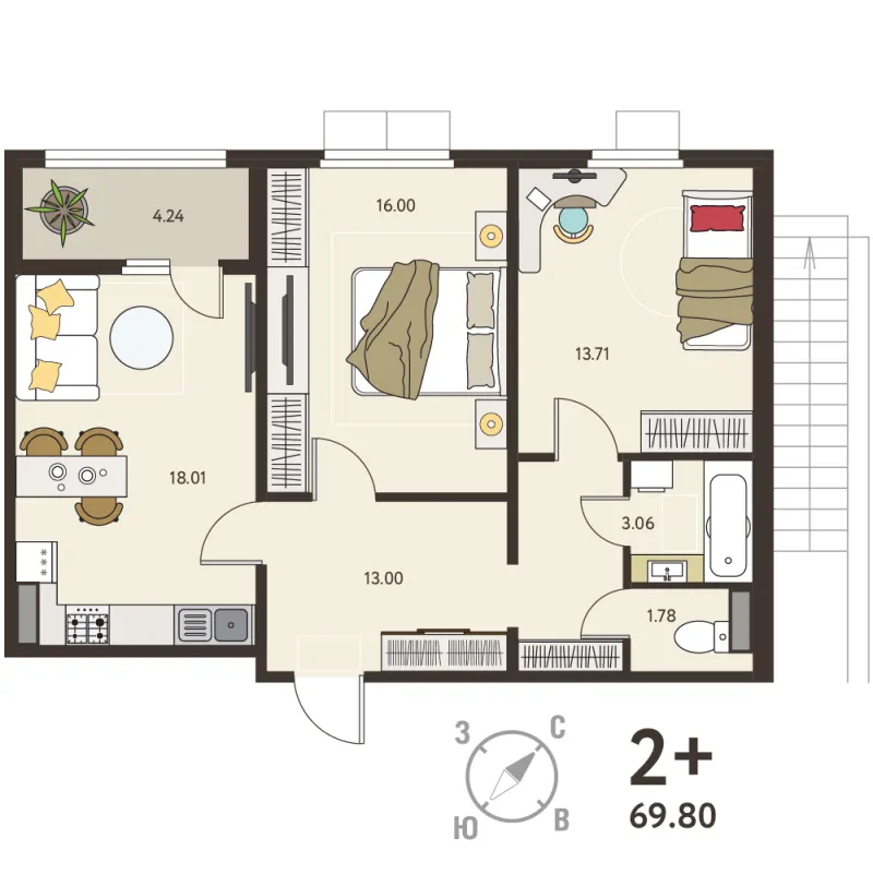 2-комн. 67.7 м²