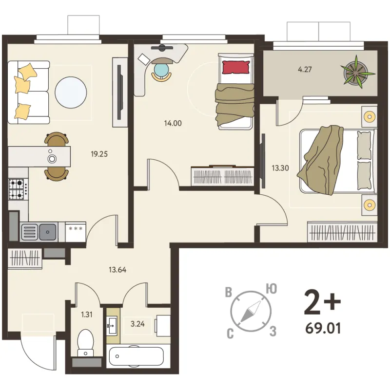 2-комн. 66.9 м²
