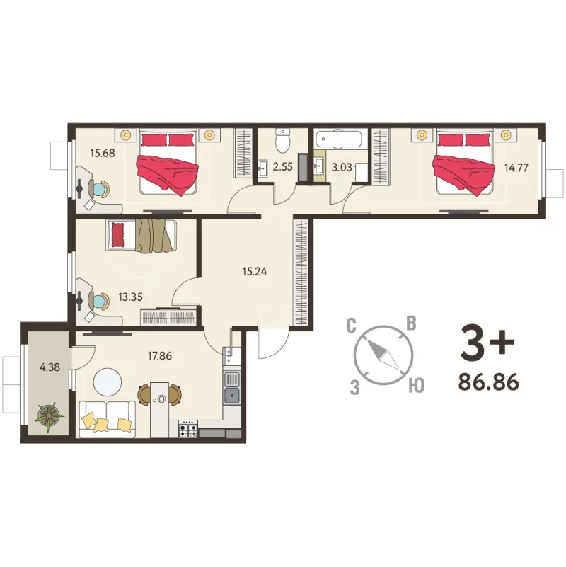 3-комн. 84.7 м²