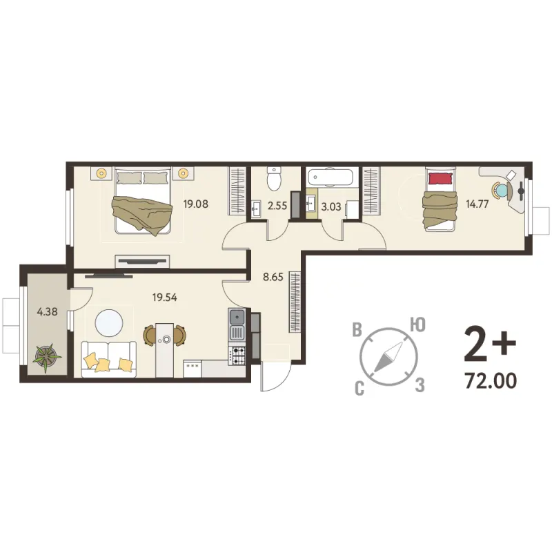 2-комн. 69.8 м²