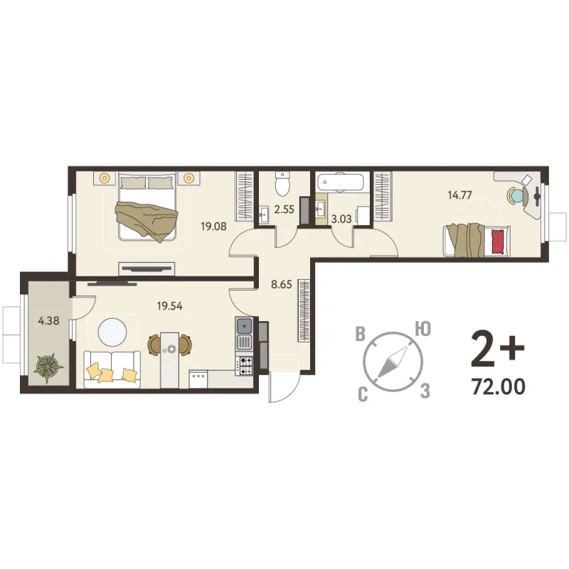 2-комн. 69.8 м²