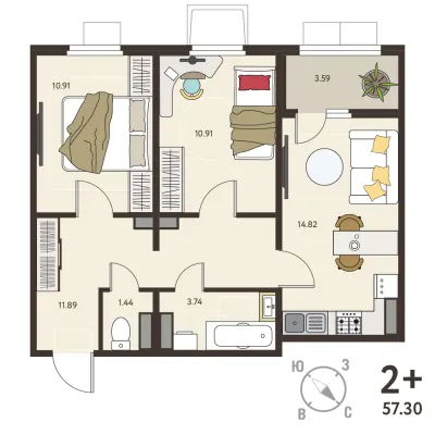55,5 м² — планировка