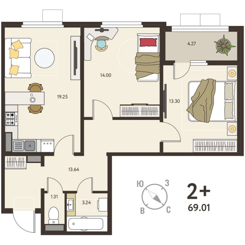 2-комн. 66.9 м²