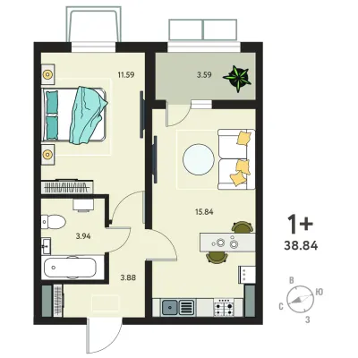 37,1 м² — планировка