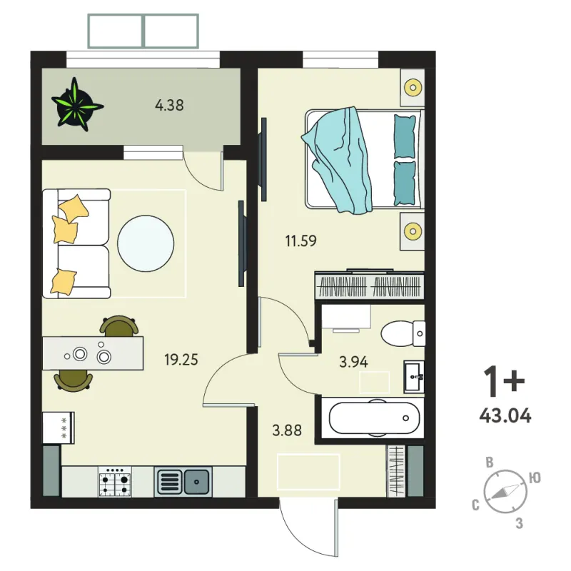 1-комн. 40.9 м²