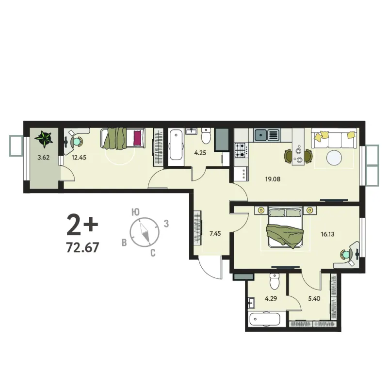 2-комн. 70.9 м²