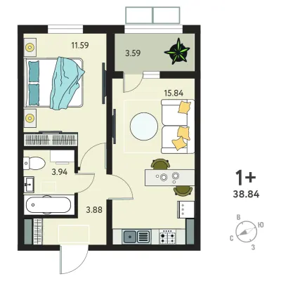 37,1 м² — планировка