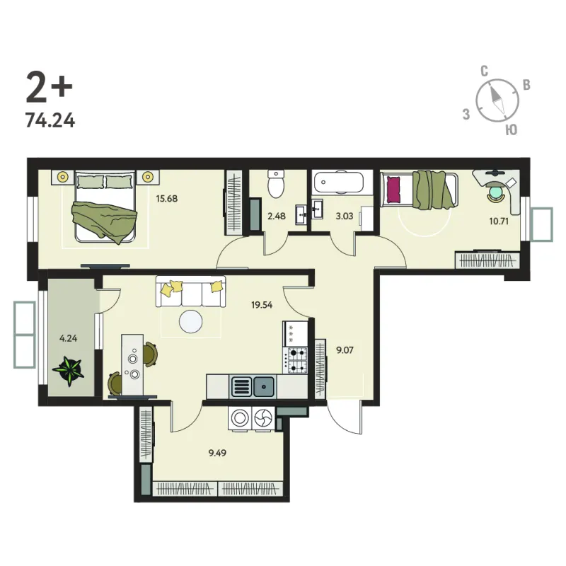 2-комн. 72.1 м²