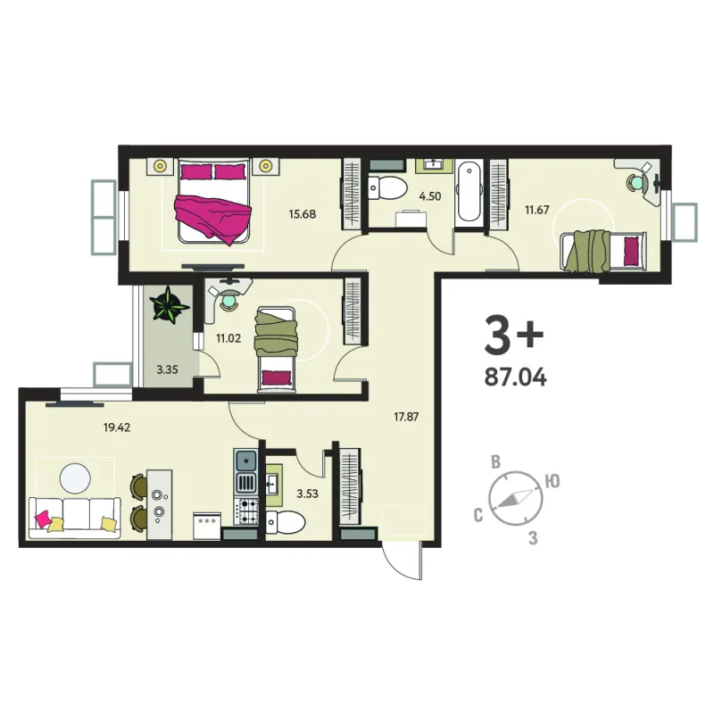 3-комн. 85.4 м²