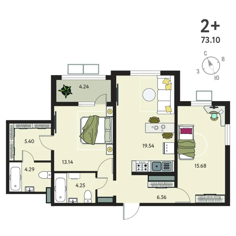 2-комн. 71 м²