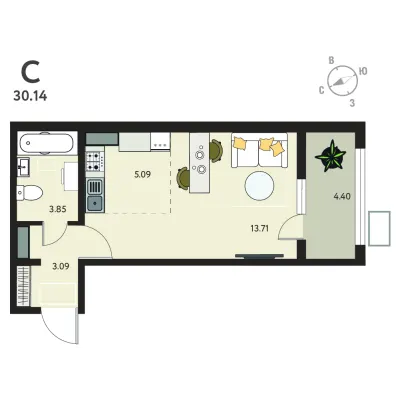27,9 м² — планировка