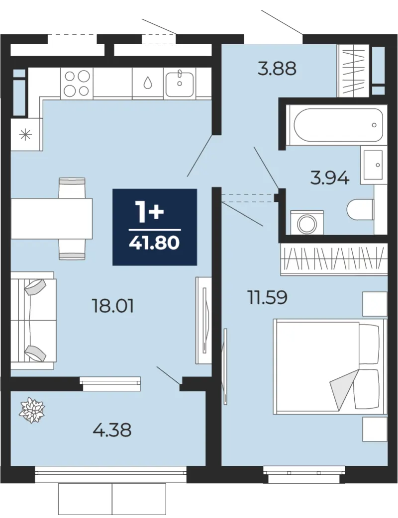 1-комн. 41.8 м²