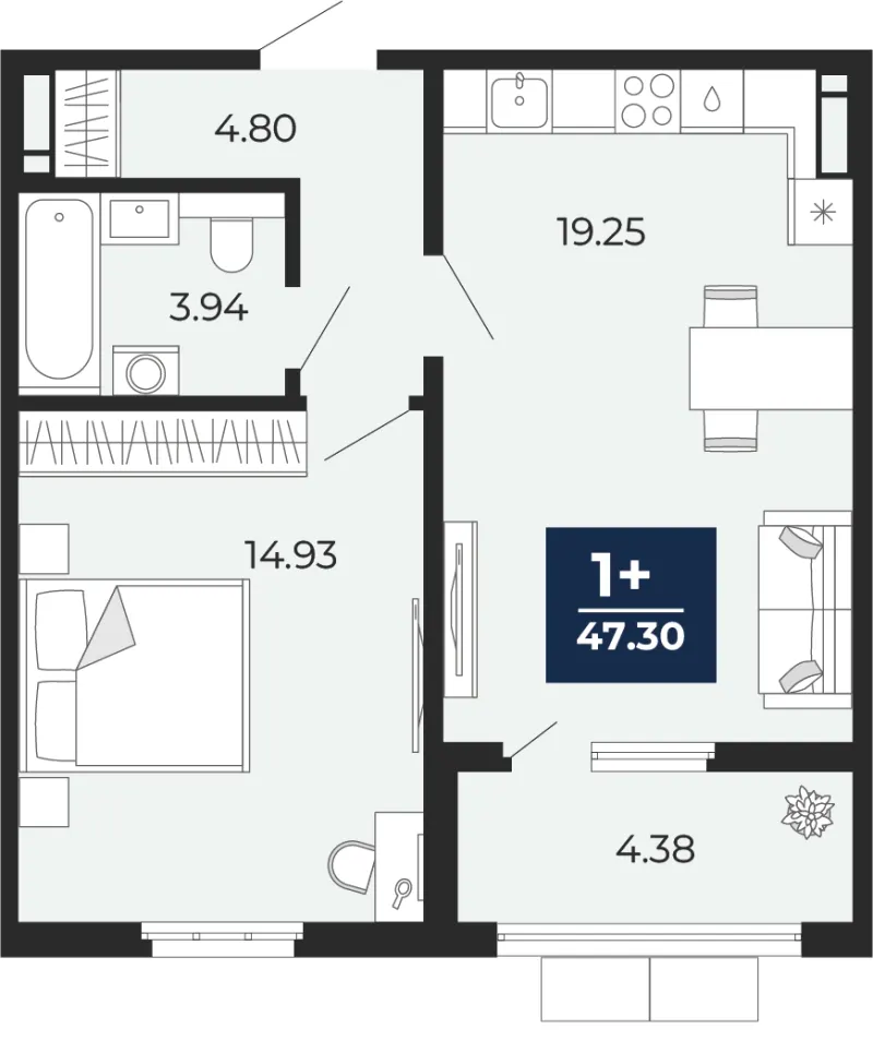 1-комн. 47.3 м²